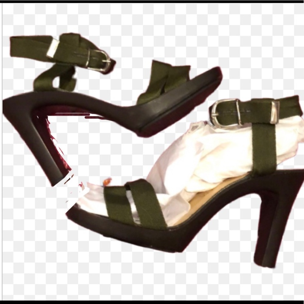 Bottega Veneta olive green canvas strap shoes